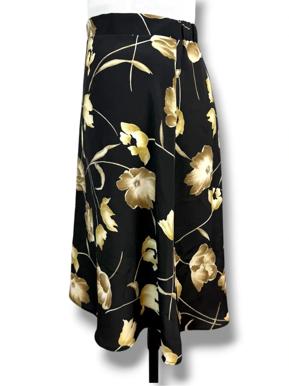 Vintage 90s Fashion Bug Black Floral Midi Skirt Made in USA Cottagecore Boho